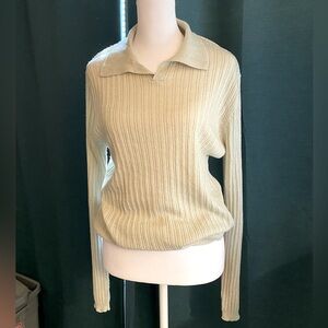 Kenneth Cole New York Tan Collar Pullover Ribbed Sweater Shirt Long Sleeve Sz M